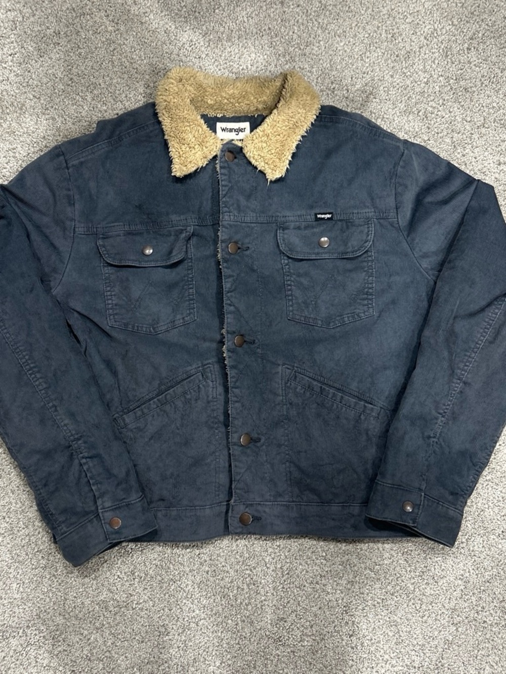Large Wrangler Black Corduroy Sherpa Lined Trucker Jacket